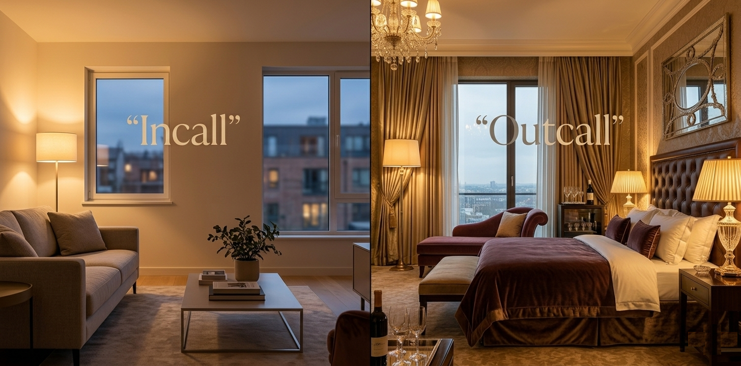 Incall vs Outcall in Bangkok comparison showing apartment and hotel room